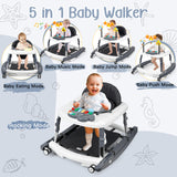 XIOYIG 5 in 1 Baby Walker, Music and Lights Walker for Baby Boy Girls 6-18 Months, Foldable Baby Walkers with Wheels and Bouncer Combo Portable, Toddler Infant Walker with Adjustable Height