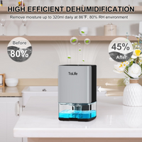 ToLife Dehumidifiers for Home 30 OZ Water Tank with Auto-Off 500 sq.ft Portable Small Dehumidifier for Bathroom Bedroom RV Closet Room 7 Colors LED Light, Silver