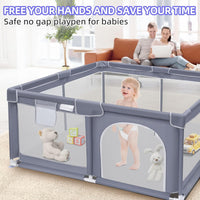 kmaier Baby Playpen, Large Travel Fence , 360° Visibility Baby Playpen,for Toddler,Gray