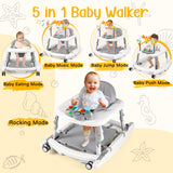 XIOYIG 5 in 1 Baby Walker, Music and Lights Walker for Baby Boy Girls 6-18 Months, Foldable Baby Walkers with Wheels and Bouncer Combo Portable, Toddler Infant Walker with Adjustable Height