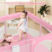 kmaier Baby Playpen, Large Travel Fence , 360° Visibility Baby Playpen,for Toddler-Pink