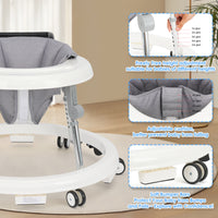 kmaier Baby Walker, Foldable, 9 Adjustable Heights, for 7-18 Months, Portable Anti-Rolling Baby Walker with Wheels-White