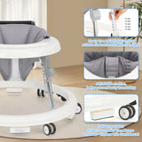 kmaier Baby Walker, Foldable, 9 Adjustable Heights, for 7-18 Months, Portable Anti-Rolling Baby Walker with Wheels-White