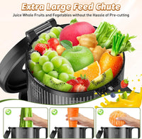 LQZ Cold Press Juicer, Masticating Juicer with 5.4" Wide Feed Chute, 350w Slow Juicer Machines Fit Whole Vegetables and Fruits with High Juice Yield, Easy to Clean (Black)