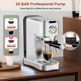 Espresso Machine, 20 Bar Compact Espresso Maker with Steam Milk Frother, Stainless Steel Expresso Machines for Home, 34oz Removable Water Tank for Latte, Cappuccino, Silver