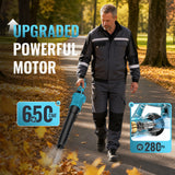 DARKIRON Leaf Blower Cordless,2 x 5.2 Ah Batteries & Charger, Up to 650CFM/280MPH, 3 Variable Speed,Powerful Leaf Blower for Blowing Leaves, Lawn Care, Yard, Dust and Snow (Blue)