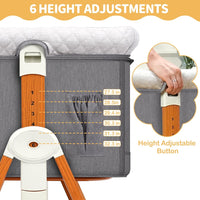 kmaier 3 in 1 Baby Bassinet Sleeper, 6-Section Height Adjustable Crib, Foldable Portable Crib Side Sleeper- Light Gray