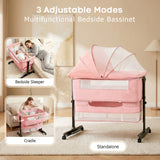 NIRGU Baby Bassinet, 3-Level Adjustable Height with Wheels & Storage Basket, Breathable Mosquito Net,for Newborns and Infants,Pink