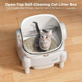 DOJOAO Self Cleaning Litter Box,Open Top Automatic Litter Box with App Control for Multiple Cats, Safety Sensors Protection, Odor Control Includes 2 roll Liners,Large Waste Bin, Cream White