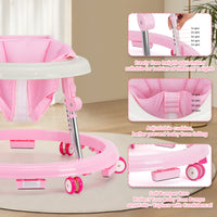 kmaier Baby Walker, Foldable, 9 Adjustable Heights, for 7-18 Months, Portable Anti-Rolling Baby Walker with Wheels - Pink