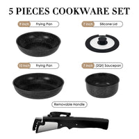 SODAY 5PCS Pot and Pans Set, Non-stick Kitchen Cookware Set, Detachable Moving Handle, Healthy Non Stick RV Cookware Set The Best Choice for Kitchen Cooking-Black