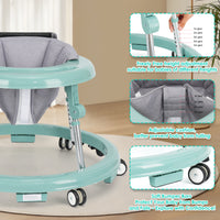 kmaier Baby Walker, Foldable, 9 Adjustable Heights, for 7-18 Months, Portable Anti-Rolling Baby Walker with Wheels-Green