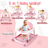 XIOYIG 5 in 1 Baby Walker, Music and Lights Walker for Baby Boy Girls 6-18 Months, Foldable Baby Walkers with Wheels and Bouncer Combo Portable, Toddler Infant Walker with Adjustable Height