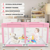 kmaier Baby Playpen with Anti-Slip Mat for Indoor and Outdoor Playard Kids Activity Center with Gate, Portable Baby Fence Area for Babies and Toddlers,Pink