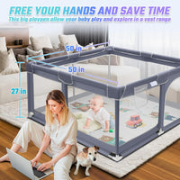kmaier Baby Playpen with Anti-Slip Mat for Indoor and Outdoor Playard Kids Activity Center with Gate, Portable Baby Fence Area for Babies and Toddlers,Gray