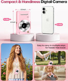 QUIOF Digital Camera 4K for Kids-48MP Autofocus Vlogging Camera with 32GB Card, 16X Zoom, Anti-Shake, Compact Point and Shoot Camera for Teens Beginners, Birthday Gift Pink