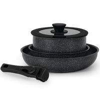 SODAY 5PCS Pot and Pans Set, Non-stick Kitchen Cookware Set, Detachable Moving Handle, Healthy Non Stick RV Cookware Set The Best Choice for Kitchen Cooking-Black