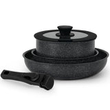 SODAY 5PCS Pot and Pans Set, Non-stick Kitchen Cookware Set, Detachable Moving Handle, Healthy Non Stick RV Cookware Set The Best Choice for Kitchen Cooking-Black