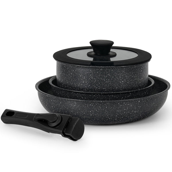 SODAY 5PCS Pot and Pans Set, Non-stick Kitchen Cookware Set, Detachable Moving Handle, Healthy Non Stick RV Cookware Set The Best Choice for Kitchen Cooking-Black