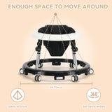kmaier Baby Walker, Foldable, 9 Adjustable Heights, for 7-18 Months, Portable Anti-Rolling Baby Walker with Wheels-Black