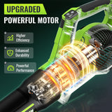DARKIRON Leaf Blower Cordless,2 x 5.2 Ah Batteries & Charger, Up to 650CFM/280MPH, 3 Variable Speed, Powerful Leaf Blower for Blowing Leaves, Lawn Care, Dust and Snow (Green)