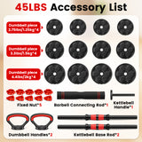 Adjustable Dumbbell Set, 20/33/45/70/90lbs Free Weight Set with Connector, 4 in1 Dumbbells Set Used as Barbell, Kettlebells, Push up Stand, Weight Set for Home Gym Suitable Men/Women