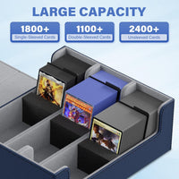 QUVGO Trading Card Storage Box for 1800+, Leather Storage Box with Strong Closure, Card Box with 10 Dividers and 3 Foam Stoppers, Commander Deck Box Fit YuGiOh, MTG and Sport Cards, Navy Blue