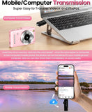 QUIOF Digital Camera 4K for Kids-48MP Autofocus Vlogging Camera with 32GB Card, 16X Zoom, Anti-Shake, Compact Point and Shoot Camera for Teens Beginners, Birthday Gift Pink