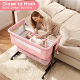 NIRGU Baby Bassinet, 3-Level Adjustable Height with Wheels & Storage Basket, Breathable Mosquito Net,for Newborns and Infants,Pink