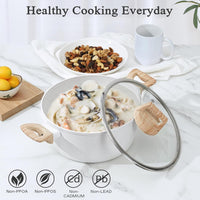 Soday 17 Pcs Pots and Pans Set Non Stick Kitchen Cookware Sets Granite Cooking Tools with Stay-Cool Handles Silicone Tools, Pot Protectors,White