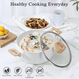 Soday 17 Pcs Pots and Pans Set Non Stick Kitchen Cookware Sets Granite Cooking Tools with Stay-Cool Handles Silicone Tools, Pot Protectors,White