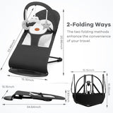 kmaier Baby Bouncer, Portable Baby Bouncer Seat for Babies 0-18 Months, 100% Cotton Fabrics, 3 Modes of use with Rocker and Stationary Options, Infant Rocker Chair with Hanging Toys,Dark Grey