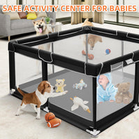 kmaier Baby Playpen, Large Travel Fence , 360° Visibility Baby Playpen,for Toddler,Black