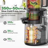 YPONE Cold Press Juicer, Masticating Juicer with 5.4" Wide Feed Chute, 350w Slow Juicer Machines Fit Whole Vegetables and Fruits,Juice Extractor Machine with High Juice Yield, Easy to Clean(Black)