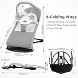 kmaier Baby Bouncer, Portable Baby Bouncer Seat for Babies 0-18 Months, 100% Cotton Fabrics, 3 Modes of use with Rocker and Stationary Options, Infant Rocker Chair with Hanging Toys-Light Grey
