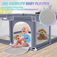 kmaier Baby Playpen with Anti-Slip Mat for Indoor and Outdoor Playard Kids Activity Center with Gate, Portable Baby Fence Area for Babies and Toddlers,Gray