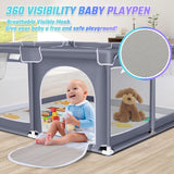 kmaier Baby Playpen with Anti-Slip Mat for Indoor and Outdoor Playard Kids Activity Center with Gate, Portable Baby Fence Area for Babies and Toddlers,Gray