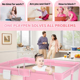 kmaier Baby Playpen, Large Travel Fence , 360° Visibility Baby Playpen,for Toddler-Pink