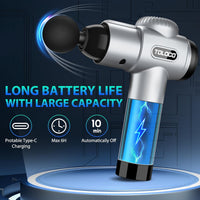 Massage Gun, Deep Tissue Back Massage for Athletes for Pain Relief, Percussion Massager with 10 Massages Heads & Silent Brushless Motor, Silver