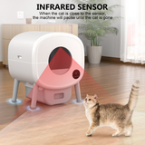 DOJOAO Self Cleaning Litter Box, Large Capacity Automatic Cat Litter Box Self Cleaning for Cats, App Control,Safety Protection, 2 Roll Garbage Bags,White & Grey