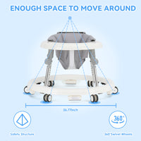 kmaier Baby Walker, Foldable, 9 Adjustable Heights, for 7-18 Months, Portable Anti-Rolling Baby Walker with Wheels-White