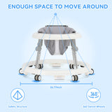 kmaier Baby Walker, Foldable, 9 Adjustable Heights, for 7-18 Months, Portable Anti-Rolling Baby Walker with Wheels-White