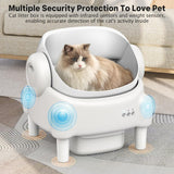 DOJOAO Self Cleaning Litter Box,Open Top Automatic Litter Box with App Control for Multiple Cats, Safety Sensors Protection, Odor Control Includes 2 roll Liners,Large Waste Bin, Cream White