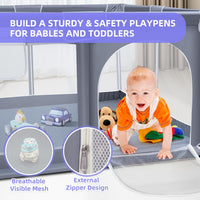kmaier Baby Playpen, Large Travel Fence , 360° Visibility Baby Playpen,for Toddler,Gray