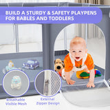 kmaier Baby Playpen, Large Travel Fence , 360° Visibility Baby Playpen,for Toddler,Gray