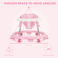 kmaier Baby Walker, Foldable, 9 Adjustable Heights, for 7-18 Months, Portable Anti-Rolling Baby Walker with Wheels - Pink