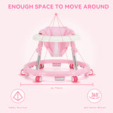 kmaier Baby Walker, Foldable, 9 Adjustable Heights, for 7-18 Months, Portable Anti-Rolling Baby Walker with Wheels - Pink
