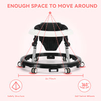 HKAI Baby Walker for 6-18 Months - One-Touch Foldable Design with Lockable Wheels, Non-Slip Base & Removable Tray ，Black