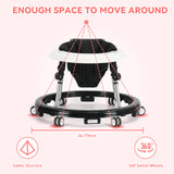 HKAI Baby Walker for 6-18 Months - One-Touch Foldable Design with Lockable Wheels, Non-Slip Base & Removable Tray ，Black