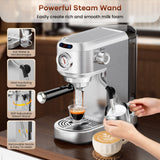 Espresso Machine, 20 Bar Compact Espresso Maker with Steam Milk Frother, Stainless Steel Expresso Machines for Home, 34oz Removable Water Tank for Latte, Cappuccino, Silver